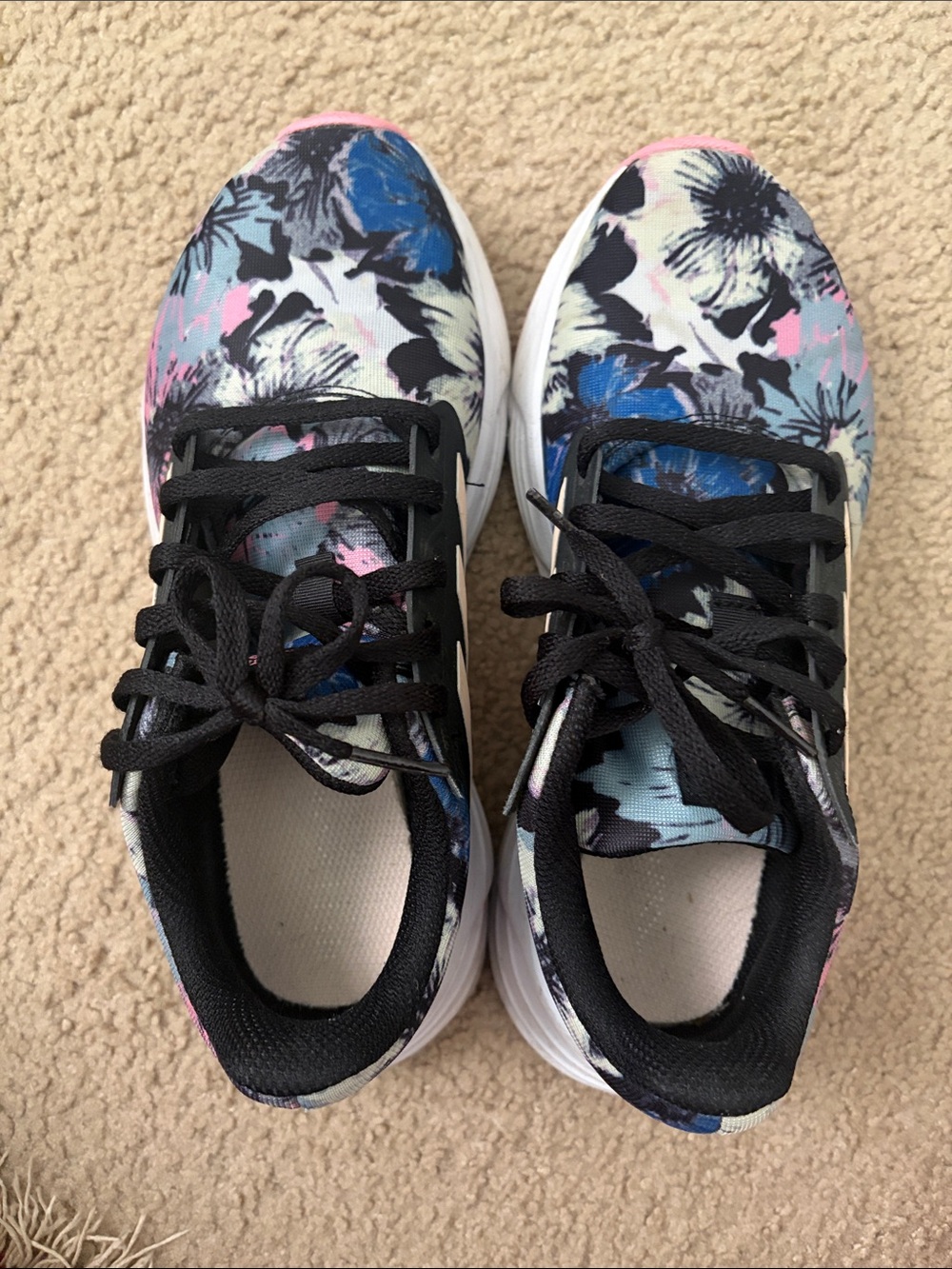 adidas Women's Floral Print Running Shoes - Black, Blue, Pink